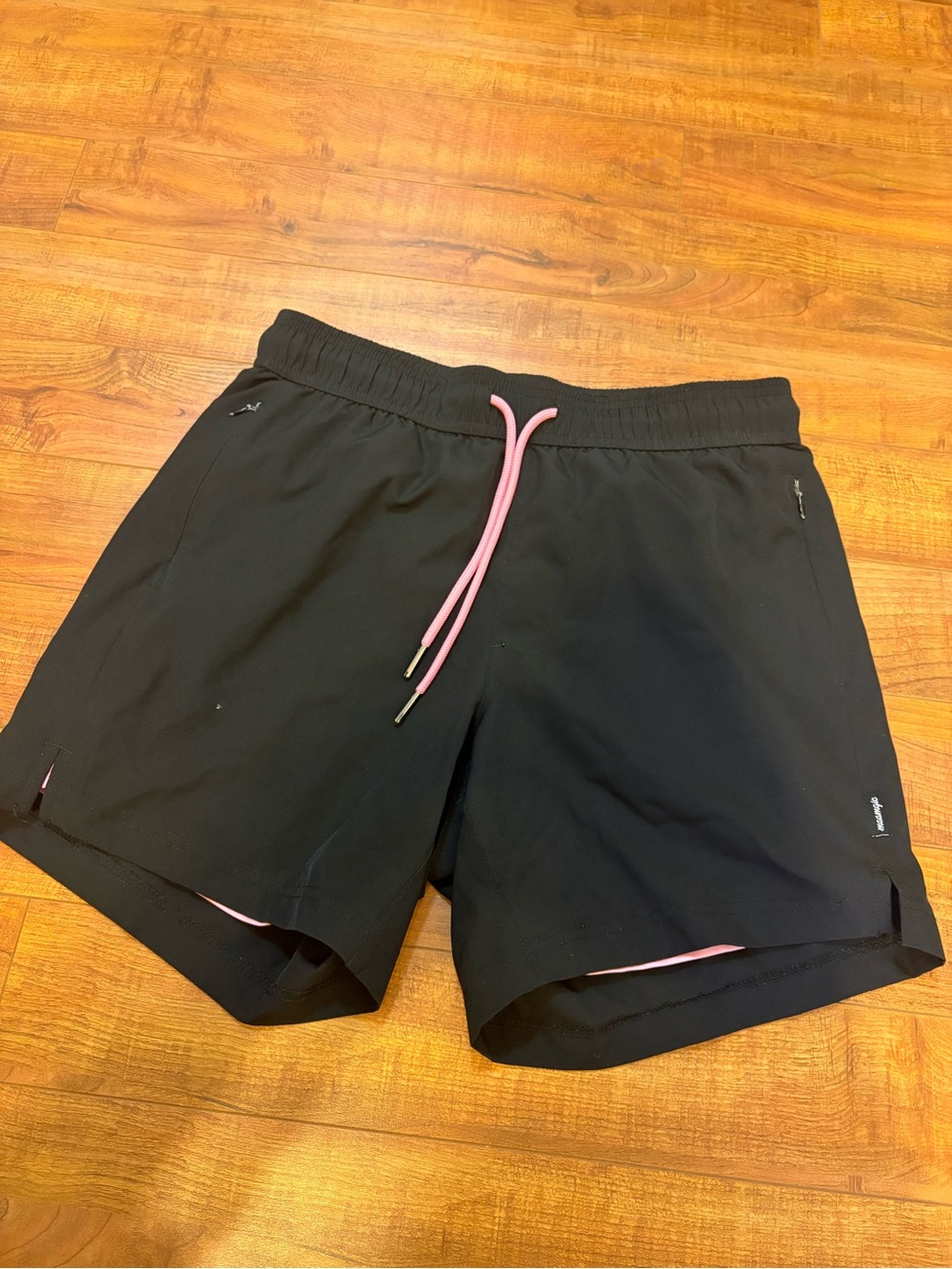 Men's Black Athletic Shorts with Pink Drawstring
